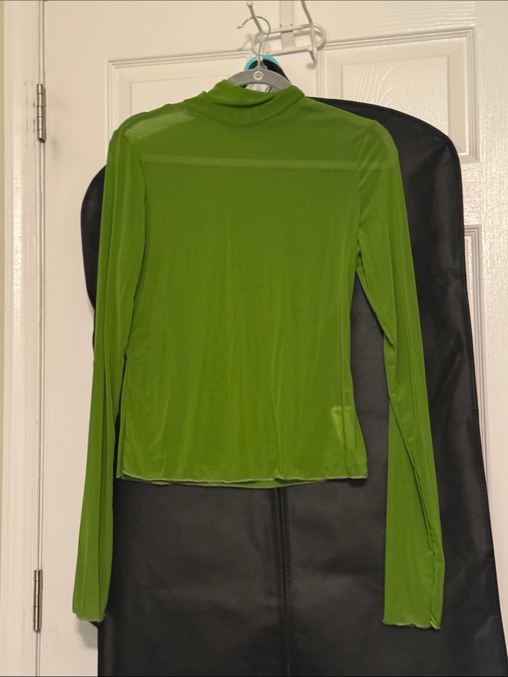 Green Long-Sleeve Mock Neck Mesh Top